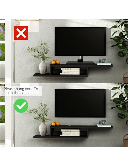 HOMCOM Floating TV Unit, Wall Mounted TV Stand with Open Shelf and 2 Cable Holes, Entertainment Unit for Living Room, Black