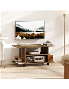 HOMCOM Modern TV Cabinet Stand Storage Shelves Table Mobile Bedroom Furniture Bookshelf Bookcase Walnut 2