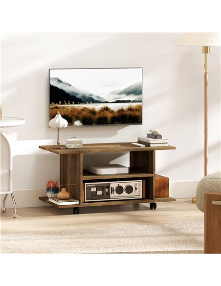 HOMCOM Modern TV Cabinet Stand Storage Shelves Table Mobile Bedroom Furniture Bookshelf Bookcase Walnut