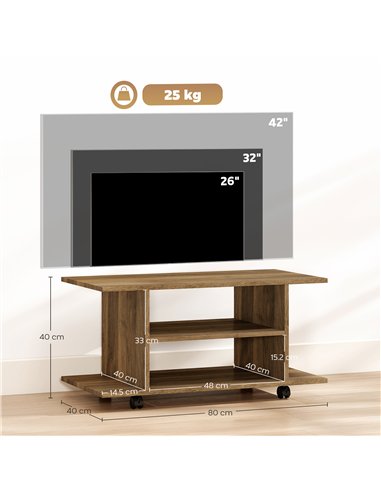 HOMCOM Modern TV Cabinet Stand Storage Shelves Table Mobile Bedroom Furniture Bookshelf Bookcase Walnut