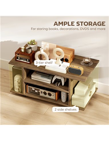 HOMCOM Modern TV Cabinet Stand Storage Shelves Table Mobile Bedroom Furniture Bookshelf Bookcase Walnut