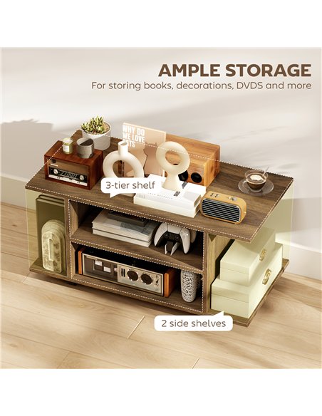 HOMCOM Modern TV Cabinet Stand Storage Shelves Table Mobile Bedroom Furniture Bookshelf Bookcase Walnut