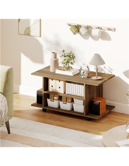 HOMCOM Modern TV Cabinet Stand Storage Shelves Table Mobile Bedroom Furniture Bookshelf Bookcase Walnut