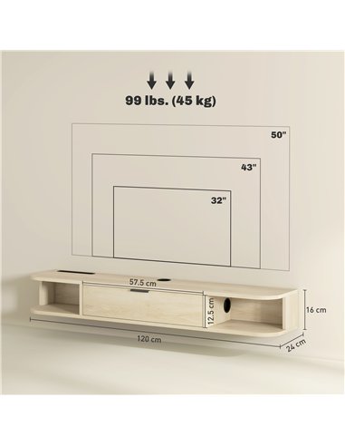 HOMCOM 120 cm Floating TV Unit for TVs up to 50 Inch - Natural