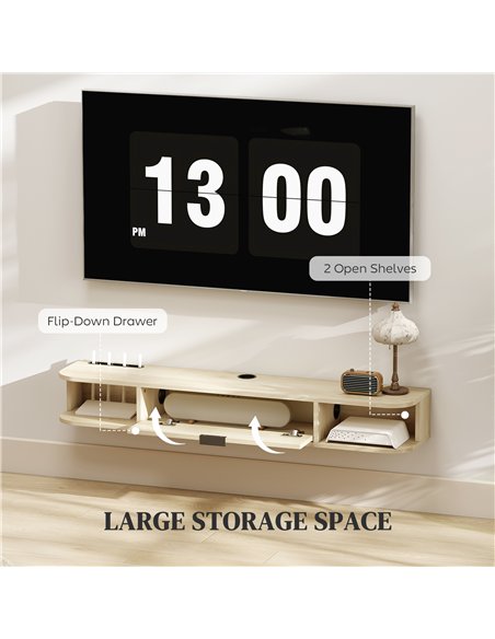 HOMCOM 120 cm Floating TV Unit for TVs up to 50 Inch - Natural