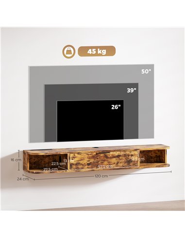 HOMCOM 120 cm Floating TV Unit for TVs up to 50 Inch - Rustic Brown