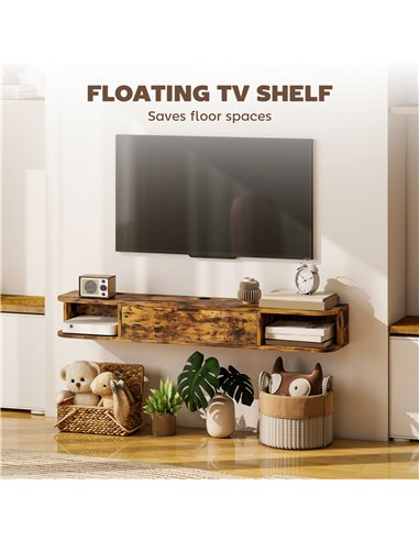 HOMCOM 120 cm Floating TV Unit for TVs up to 50 Inch - Rustic Brown