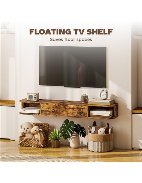 HOMCOM 120 cm Floating TV Unit for TVs up to 50 Inch - Rustic Brown