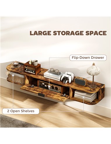 HOMCOM 120 cm Floating TV Unit for TVs up to 50 Inch - Rustic Brown
