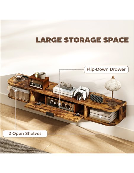 HOMCOM 120 cm Floating TV Unit for TVs up to 50 Inch - Rustic Brown