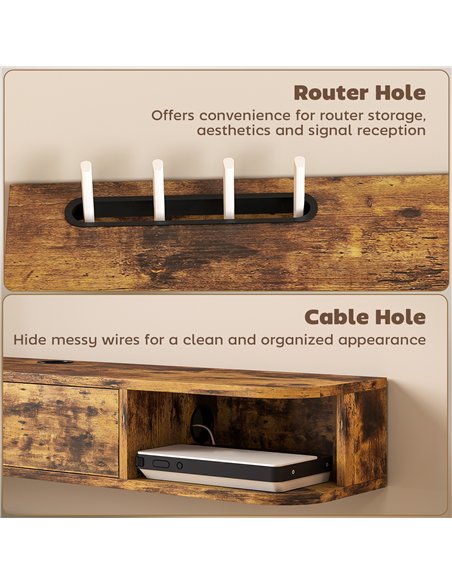 HOMCOM 120 cm Floating TV Unit for TVs up to 50 Inch - Rustic Brown