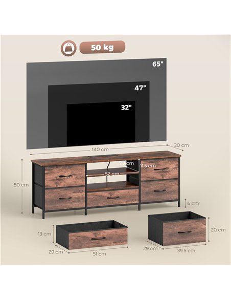 HOMCOM Multi-Storage Industrial TV Stand - Brown/Grey/Black
