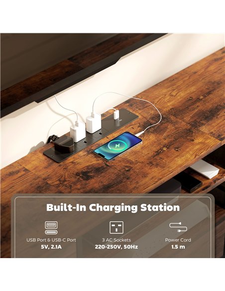 HOMCOM Multi-Storage Industrial TV Stand - Brown/Grey/Black