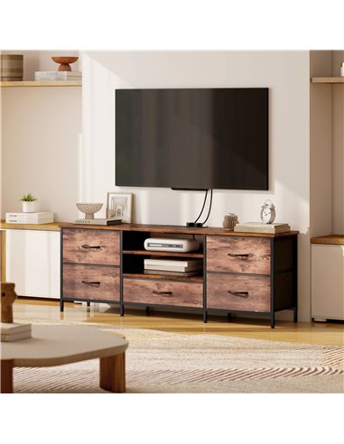 HOMCOM Multi-Storage Industrial TV Stand - Brown/Grey/Black