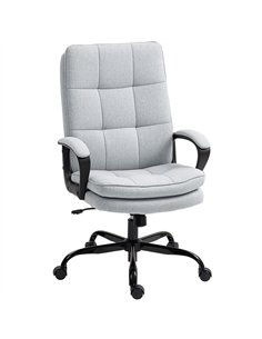 HOMCOM Double Padded Linen-Look Office Chair - Light Grey