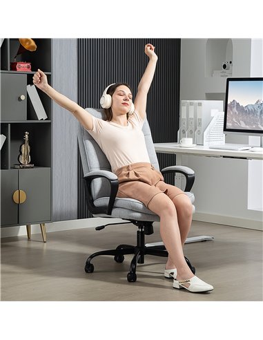 HOMCOM Double Padded Linen-Look Office Chair - Light Grey