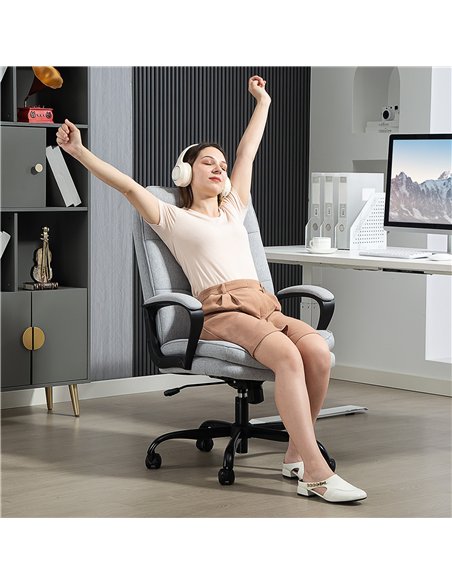 HOMCOM Double Padded Linen-Look Office Chair - Light Grey