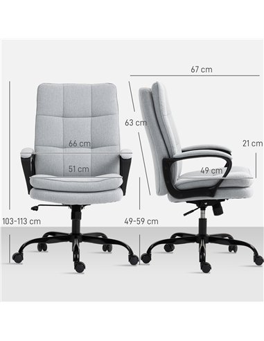 HOMCOM Double Padded Linen-Look Office Chair - Light Grey
