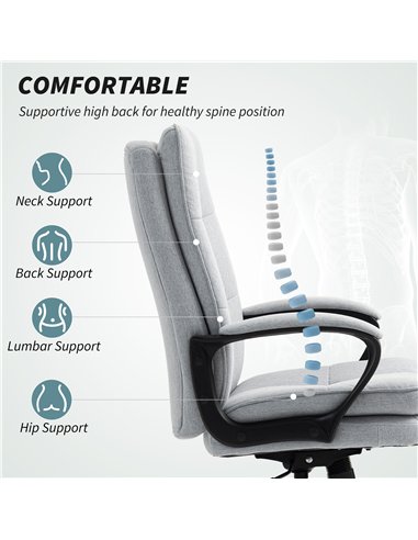 HOMCOM Double Padded Linen-Look Office Chair - Light Grey