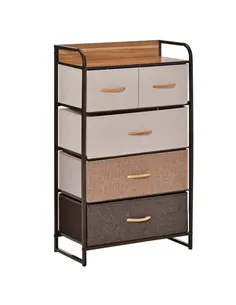 HOMCOM 5-Drawer Dresser Tower 3-Tier Storage Organizer with Steel Frame Wooden Top for Bedroom Hallway Closets