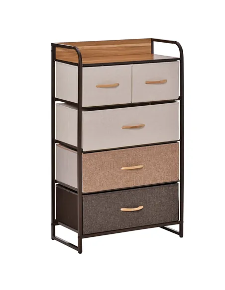 HOMCOM 5-Drawer Dresser Tower 3-Tier Storage Organizer with Steel Frame Wooden Top for Bedroom Hallway Closets