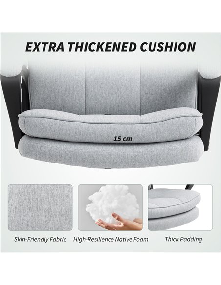 HOMCOM Double Padded Linen-Look Office Chair - Light Grey