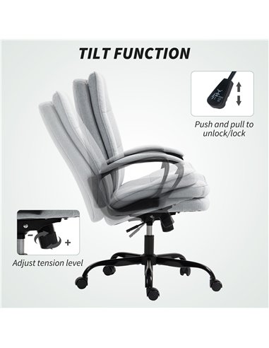 HOMCOM Double Padded Linen-Look Office Chair - Light Grey