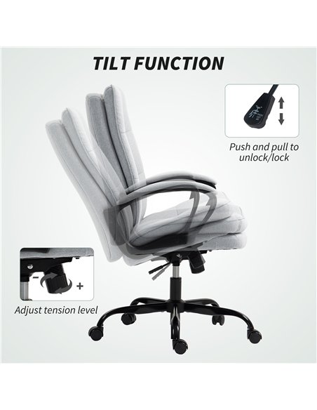 HOMCOM Double Padded Linen-Look Office Chair - Light Grey