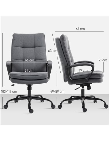 HOMCOM Double Padded Linen-Look Office Chair - Charcoal Grey