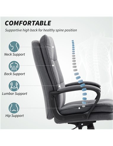 HOMCOM Double Padded Linen-Look Office Chair - Charcoal Grey