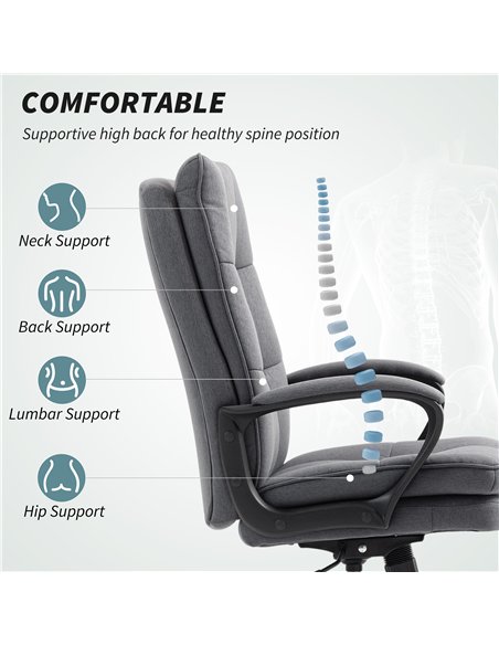 HOMCOM Double Padded Linen-Look Office Chair - Charcoal Grey