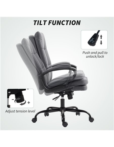 HOMCOM Double Padded Linen-Look Office Chair - Charcoal Grey