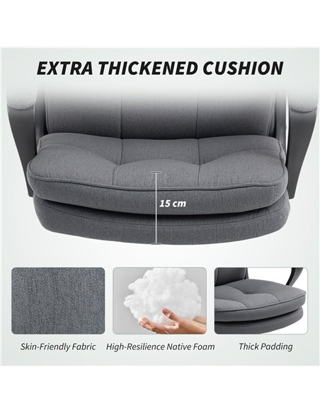 HOMCOM Double Padded Linen-Look Office Chair - Charcoal Grey