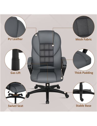 HOMCOM Faux Leather Office Chair - Charcoal Grey