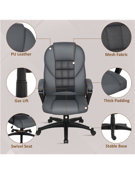 HOMCOM Faux Leather Office Chair - Charcoal Grey