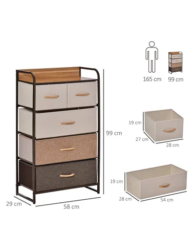 HOMCOM 5-Drawer Dresser Tower 3-Tier Storage Organizer with Steel Frame Wooden Top for Bedroom Hallway Closets