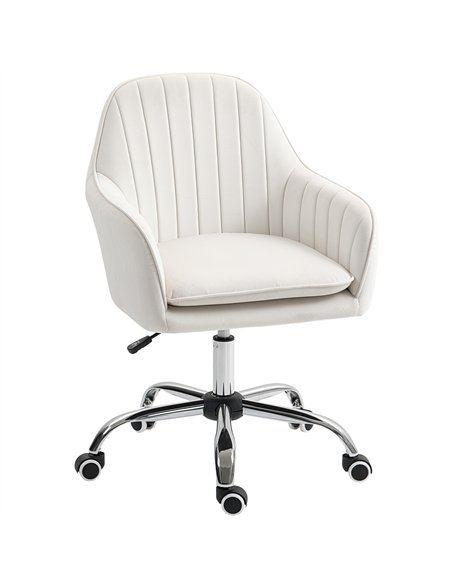 HOMCOM Velvet-Feel Office Chair with Adjustable Height and Wheels - Cream White