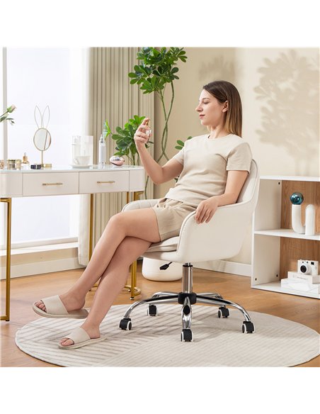 HOMCOM Velvet-Feel Office Chair with Adjustable Height and Wheels - Cream White