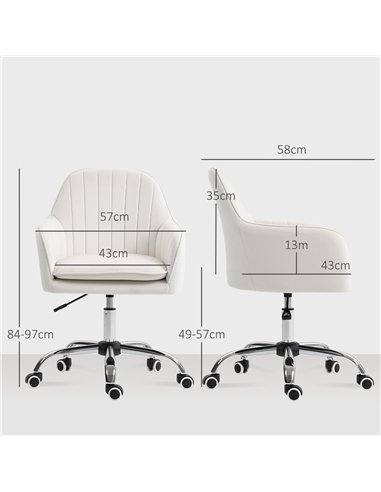 HOMCOM Velvet-Feel Office Chair with Adjustable Height and Wheels - Cream White
