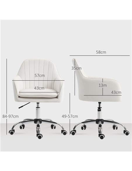 HOMCOM Velvet-Feel Office Chair with Adjustable Height and Wheels - Cream White