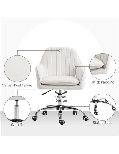 HOMCOM Velvet-Feel Office Chair with Adjustable Height and Wheels - Cream White
