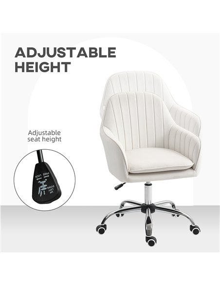HOMCOM Velvet-Feel Office Chair with Adjustable Height and Wheels - Cream White