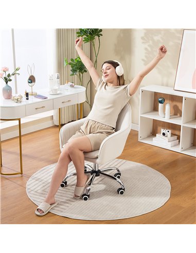 HOMCOM Velvet-Feel Office Chair with Adjustable Height and Wheels - Cream White