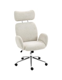 HOMCOM Office Chair with Adjustable Headrest, Spring Pack, Curved Line, Boucle Fabric - Pale Grey