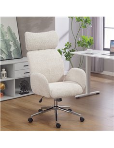 HOMCOM Office Chair with Adjustable Headrest, Spring Pack, Curved Line, Boucle Fabric - Pale Grey 2