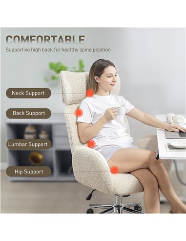 HOMCOM Office Chair with Adjustable Headrest, Spring Pack, Curved Line, Boucle Fabric - Pale Grey
