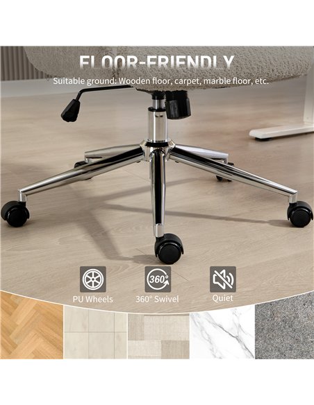 HOMCOM Office Chair with Adjustable Headrest, Spring Pack, Curved Line, Boucle Fabric - Pale Grey