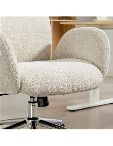 HOMCOM Office Chair with Adjustable Headrest, Spring Pack, Curved Line, Boucle Fabric - Pale Grey
