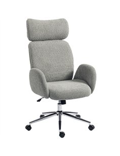 HOMCOM Office Chair with Adjustable Headrest, Spring Pack, Curved Line, Boucle Fabric - Charcoal Grey