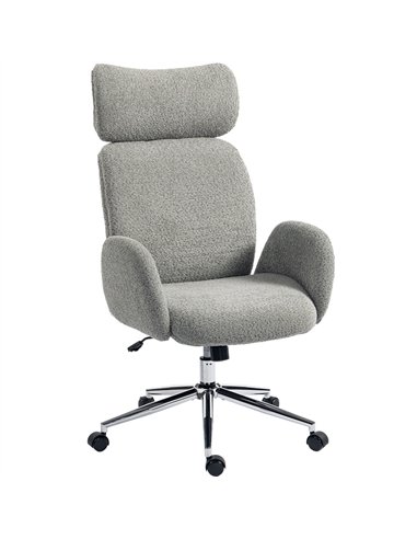HOMCOM Office Chair with Adjustable Headrest, Spring Pack, Curved Line, Boucle Fabric - Charcoal Grey